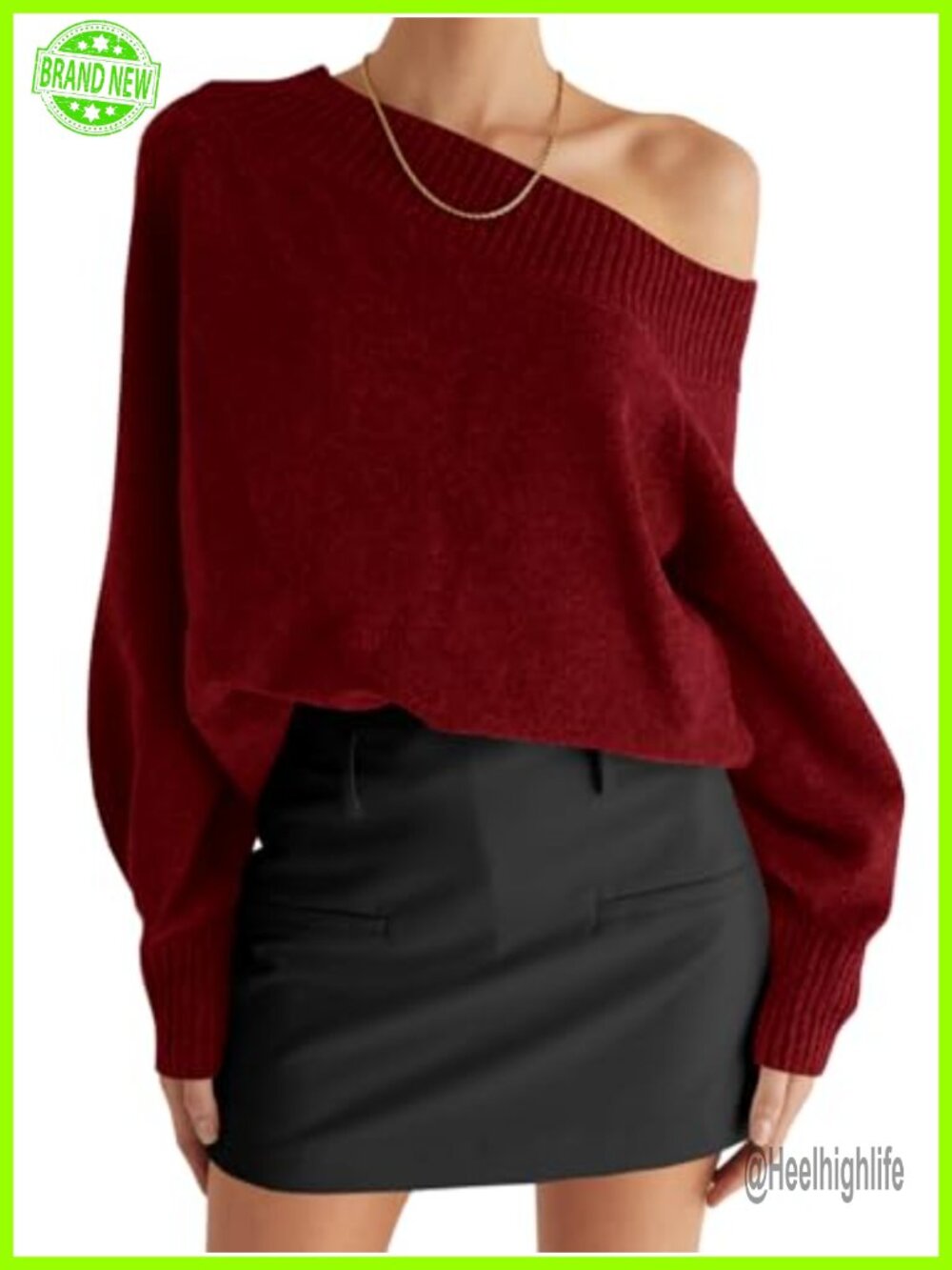 Womens Off Shoulder Sweater Boat Neck Loose Knit Pullover Long Sleeve
